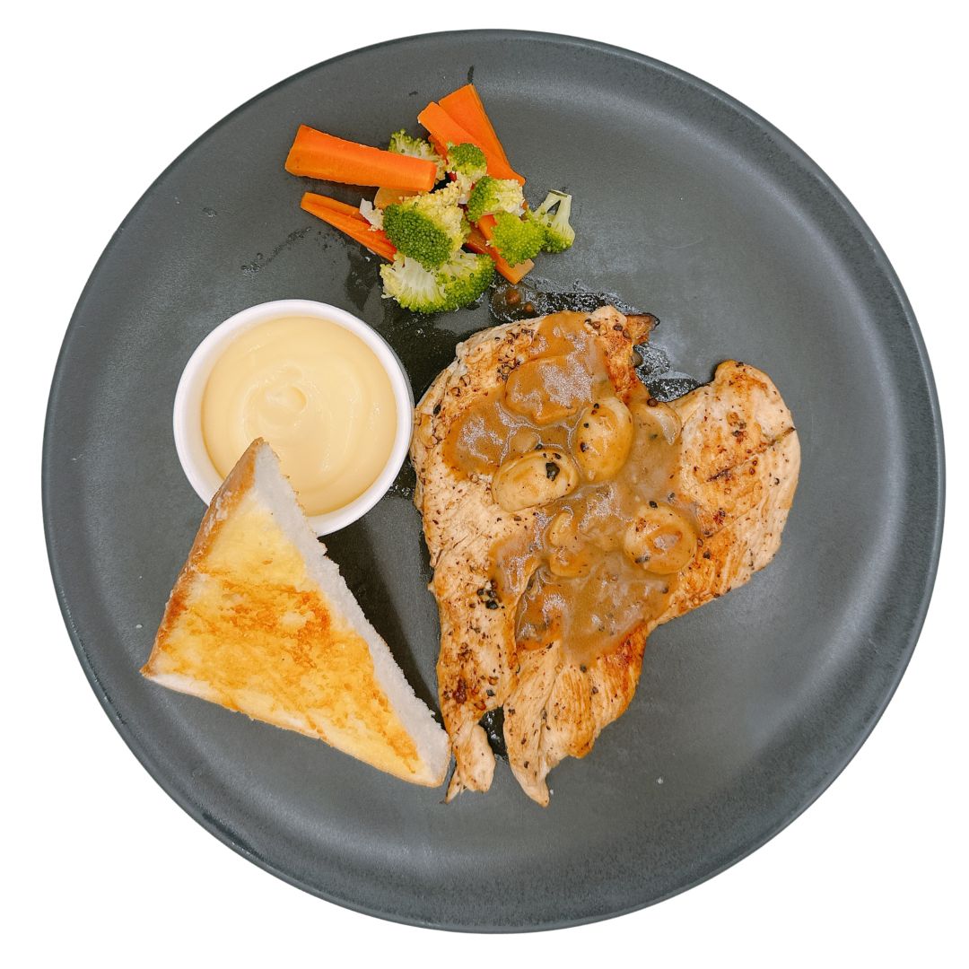สเต็กไก่ซอสเห็ด